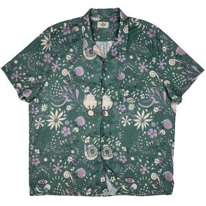 Marine Layer Tencel Linen Resort Shirt Psychedelic Floral Graphic Mens XL Green